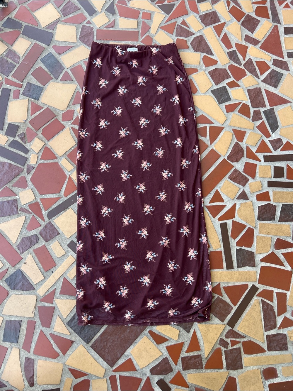love, Fire Burgundy Floral Maxi Skirt